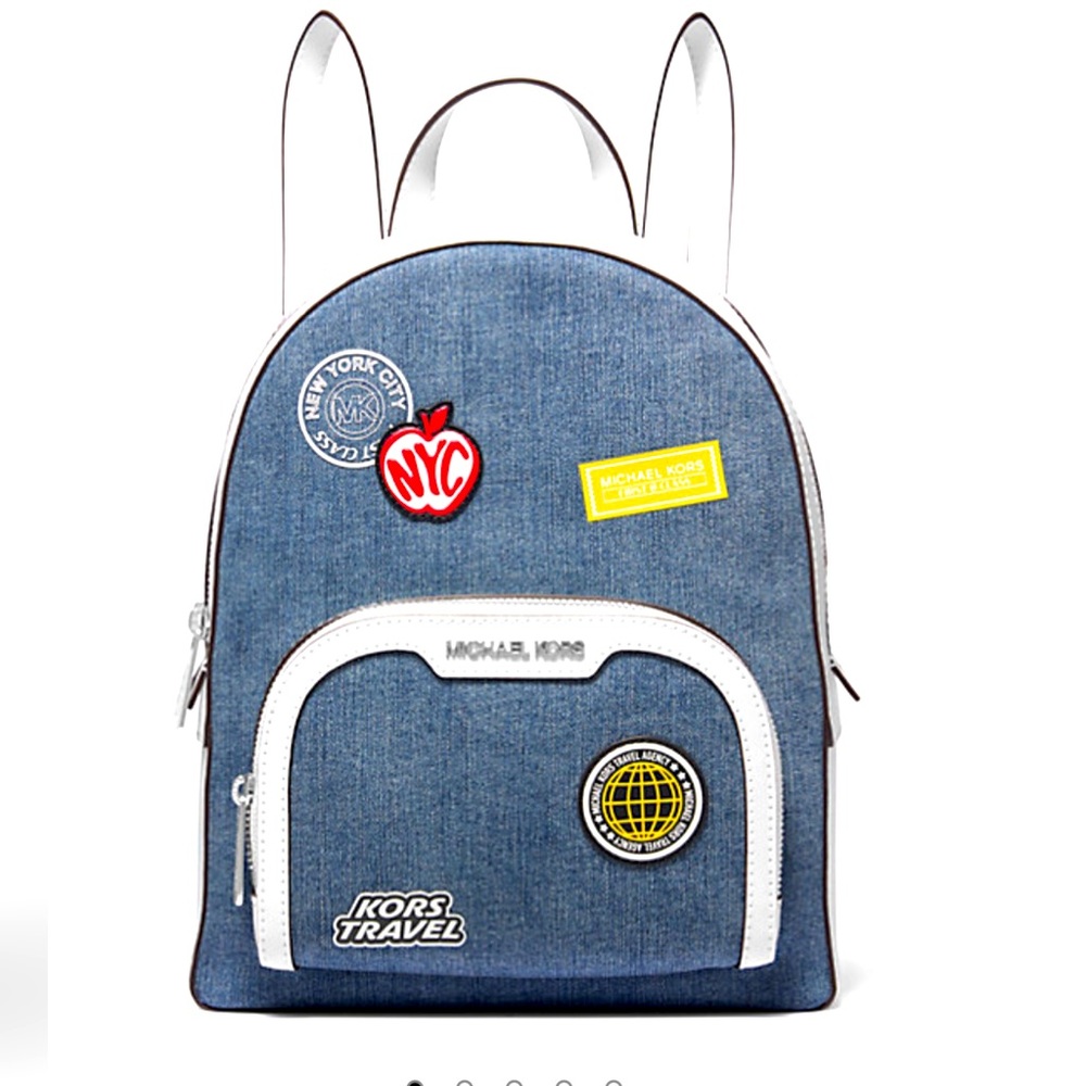 Michael Kors Jaycee Medium Embellished NYC Denim Backpack Blue / White NWT